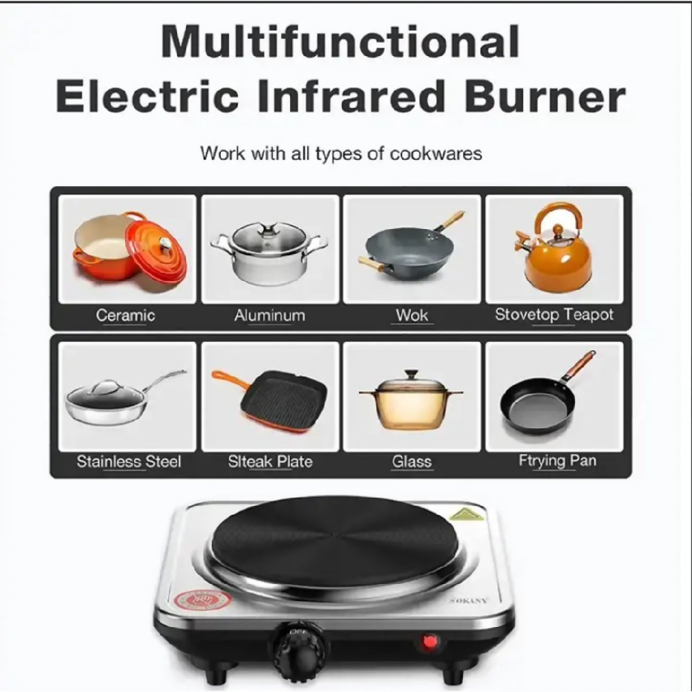 Estufa Eléctrica 1 Puesto Sokany Cocina Portátil De Alta Potencia Para Hogar Y Oficina