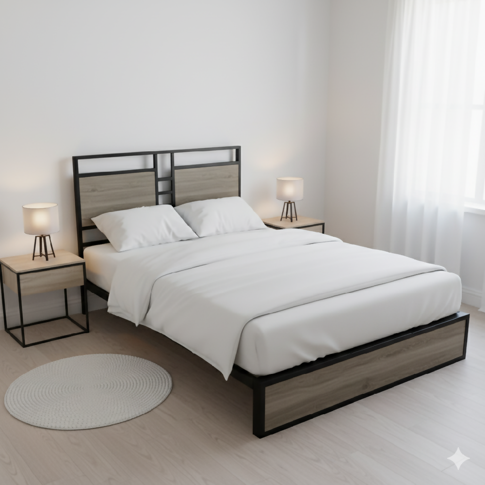 Cama Semidoble Metal Madera Amatista Gris Oscuro 120 x 190 x 24
