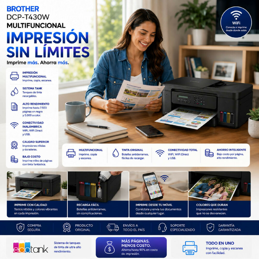Impresora Brother DCP-T430w Tu Centro De Copiado Y Escaneo Rápido En Casa