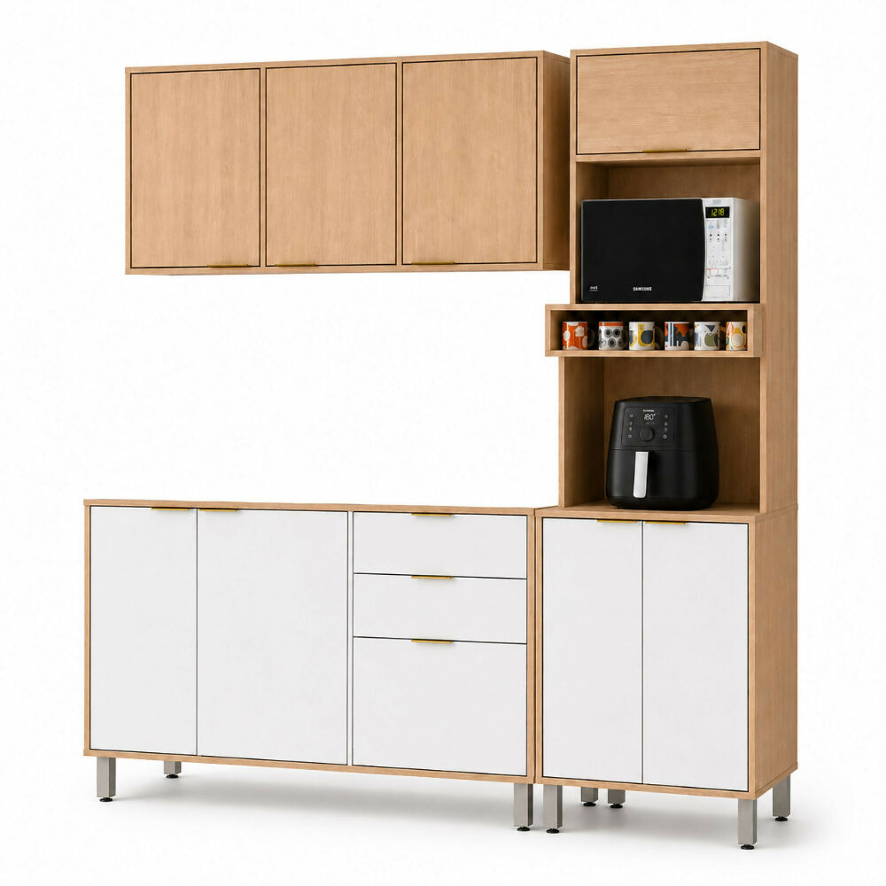 Cocina 190 cm Maui 9 Puertas 2 Cajones - Almendra/Blanco Apagado