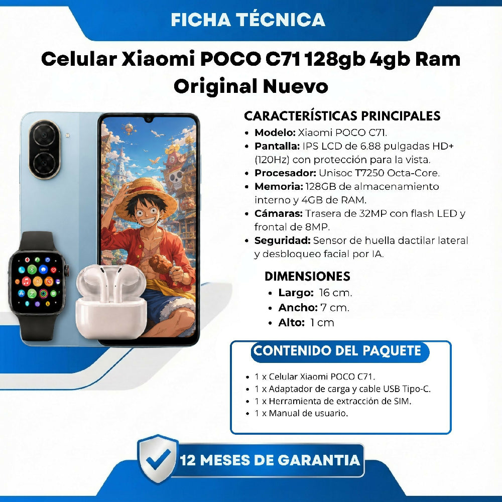Celular Xiaomi POCO C71 128gb 4gb Ram + Obsequio Incluido Azul