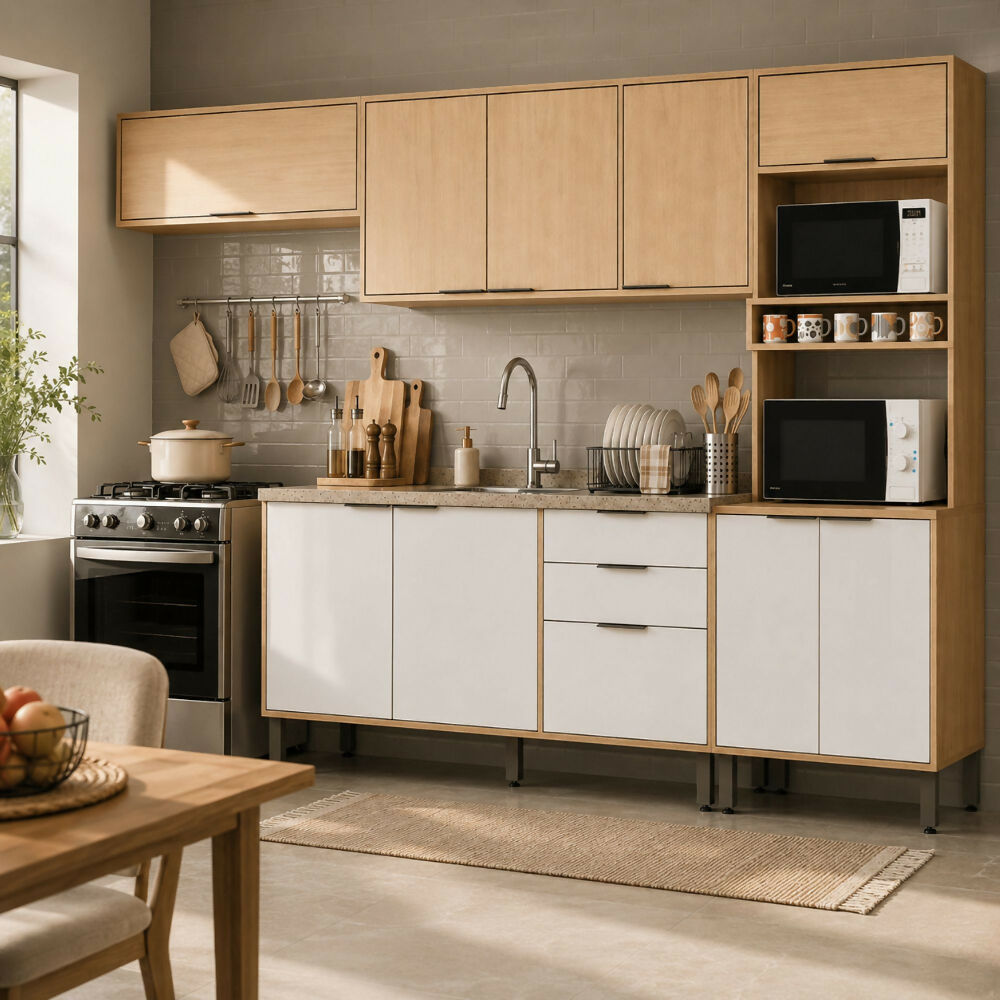 Cocina 270 cm Elba 11 Puertas 2 Cajones - Almendra/Blanco Apagado