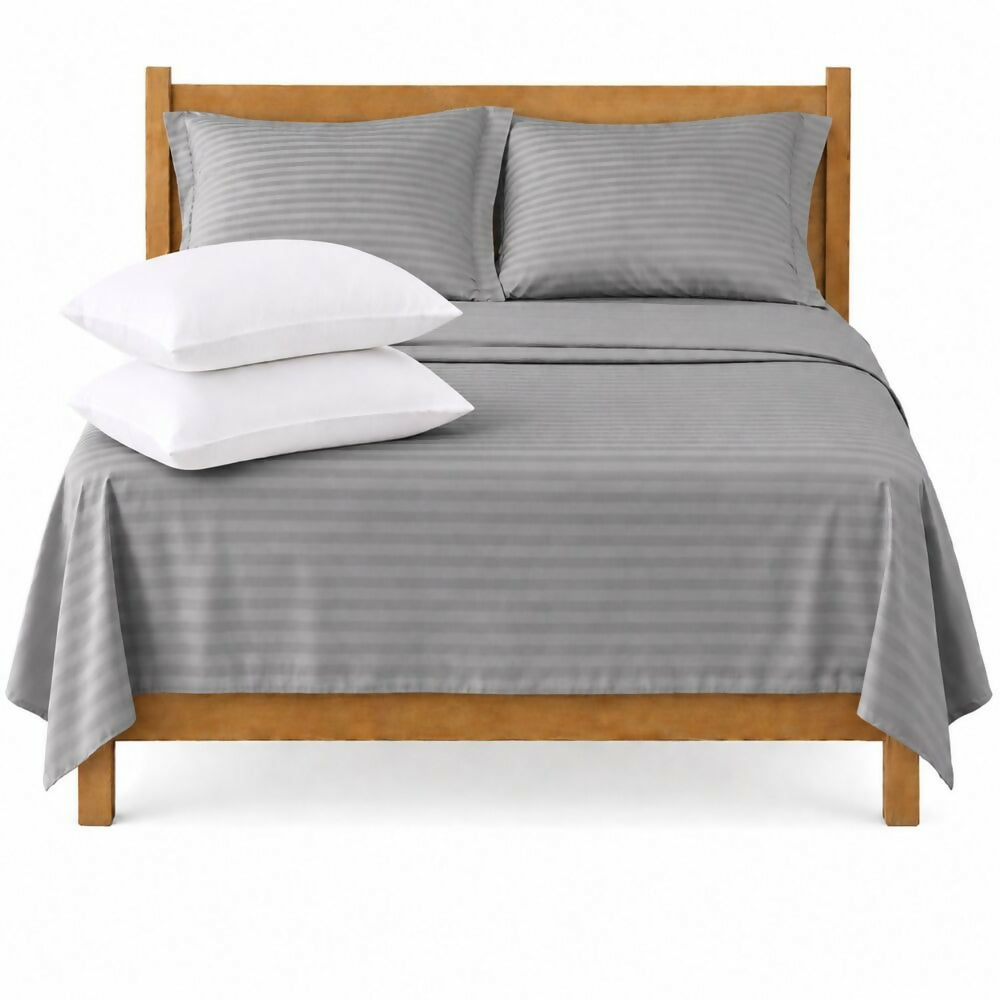 Combo Juego de sábanas + 2 almohadas siliconadas king gris