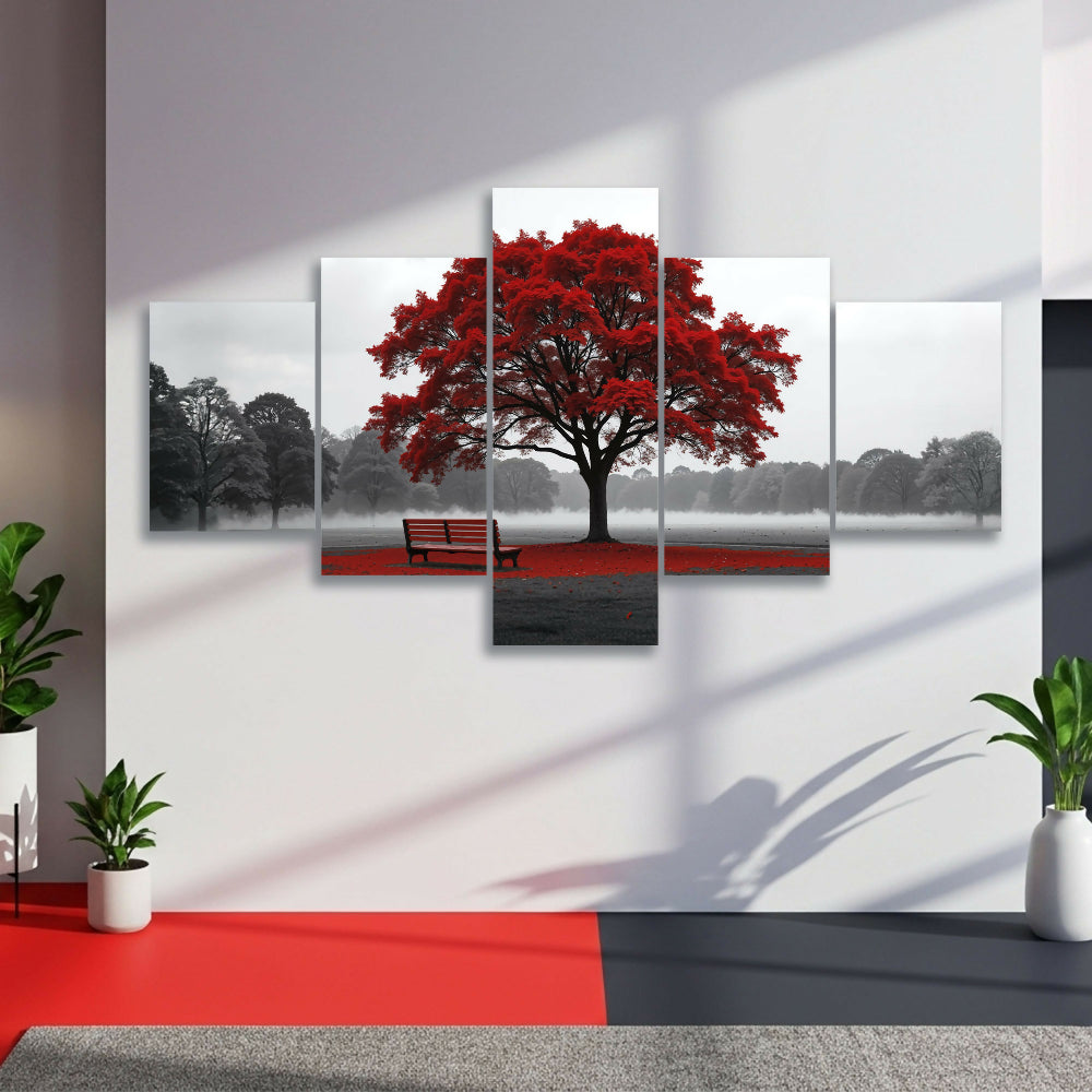 Cuadro Lienzo 5 Piezas El Arbol de la Paz Rojo 134x72cm