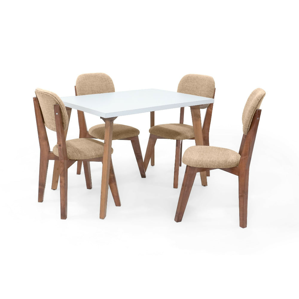 Set de Comedor Lugo Matiz con 4 Sillas de Comedor Adela Tela Beige