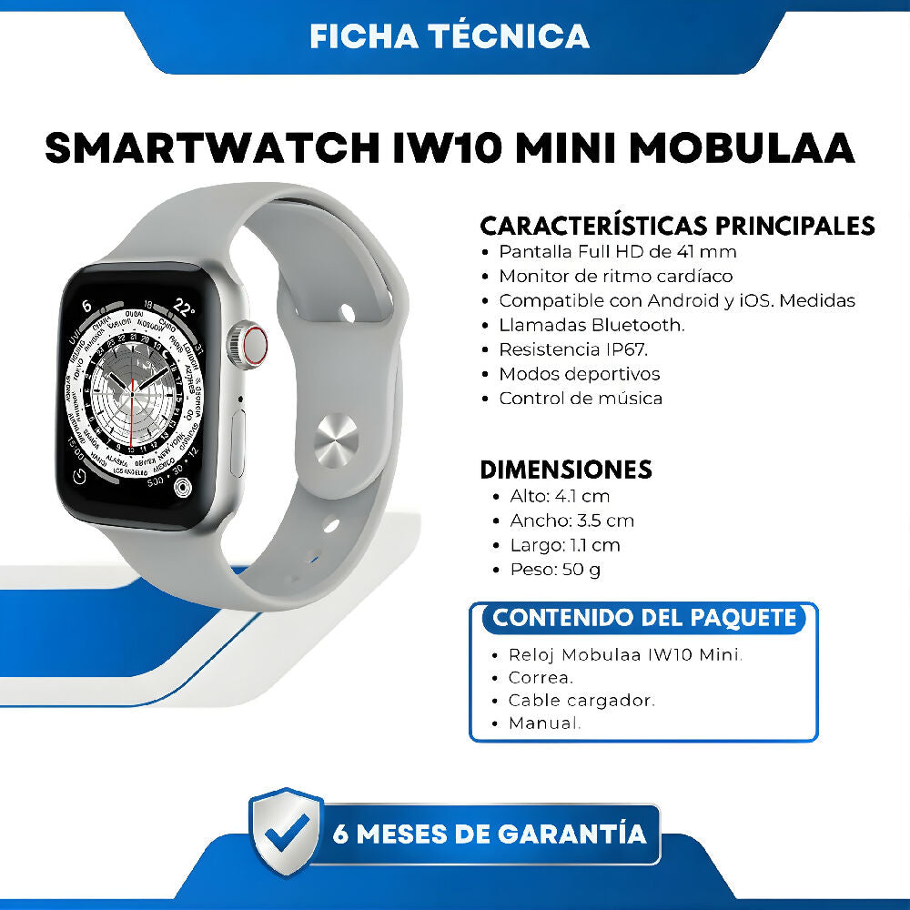 Smartwatch IW10 Mini Gris Reloj Inteligente Compacto Con Llamadas Bluetooth, Monitor De Salud, SpO2 Y Notificaciones