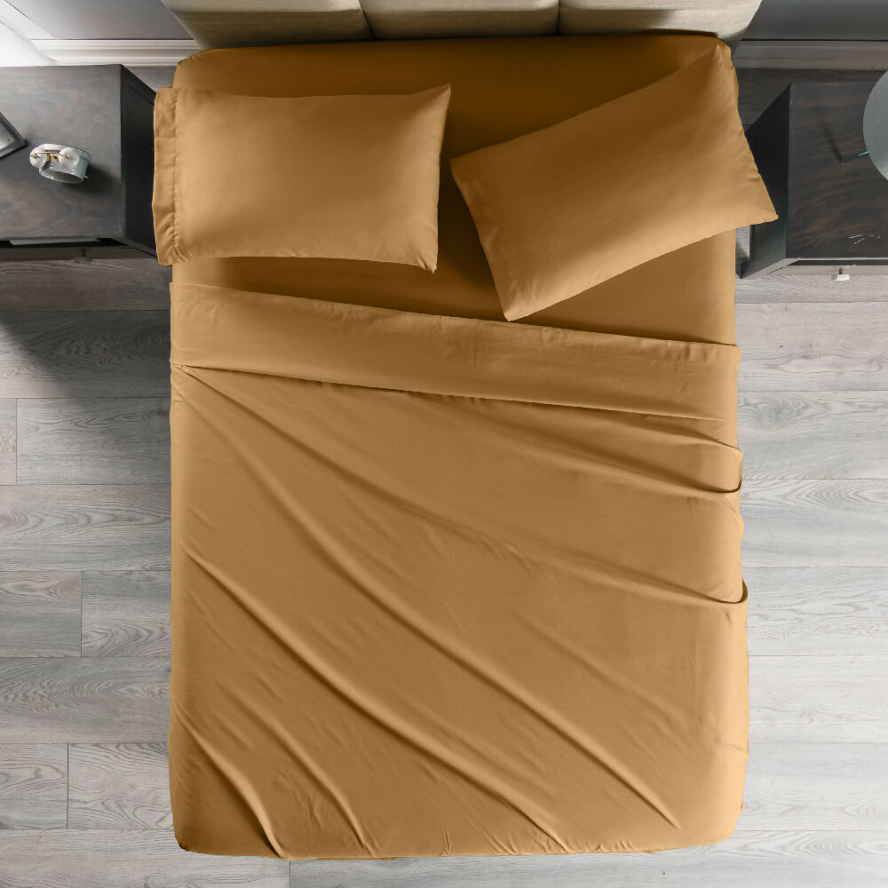 uego de Sábanas para Cama Queen Viasoft Suave, Color Ocre - Envío Gratis 87660-2