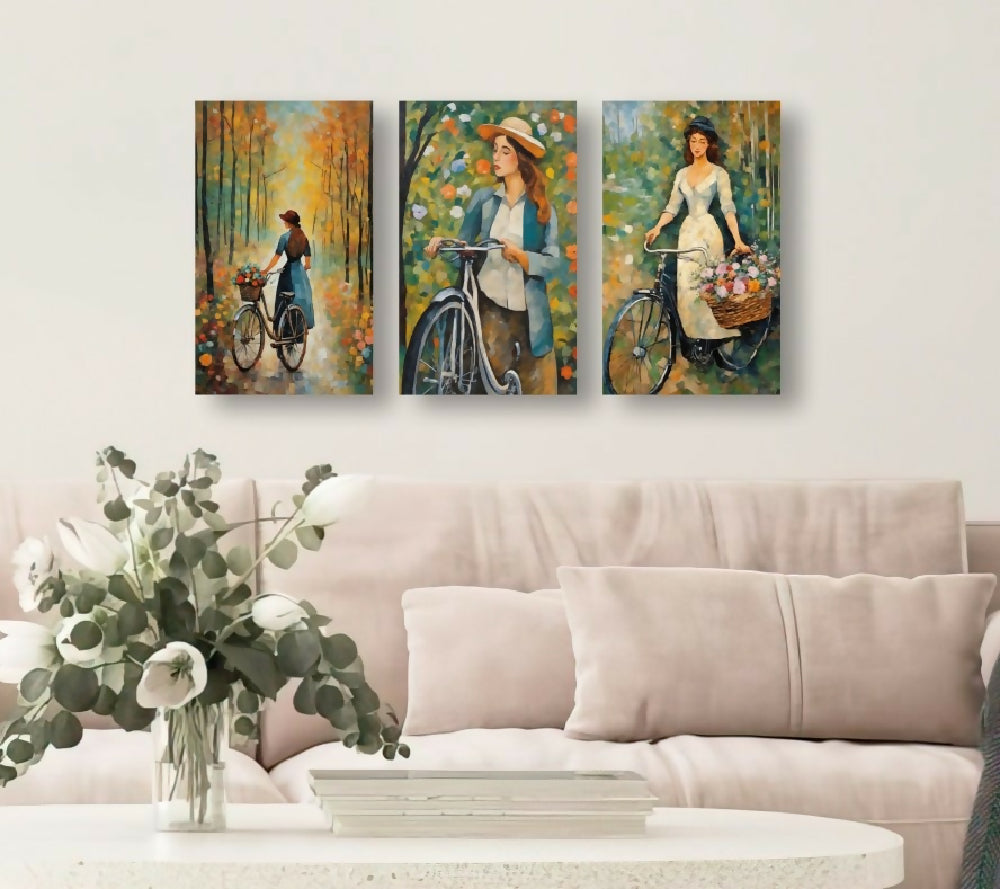 Lienzo Tríptico Estilo Pintura Clásica Set X 3 de 60x43cm c/u