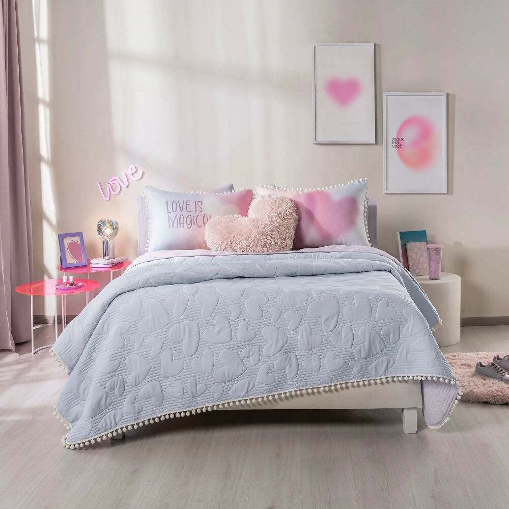 Juego Edredon Love, para Cama Sencilla, 2 Vistas (Incluye 1 Funda 1 Cojín)