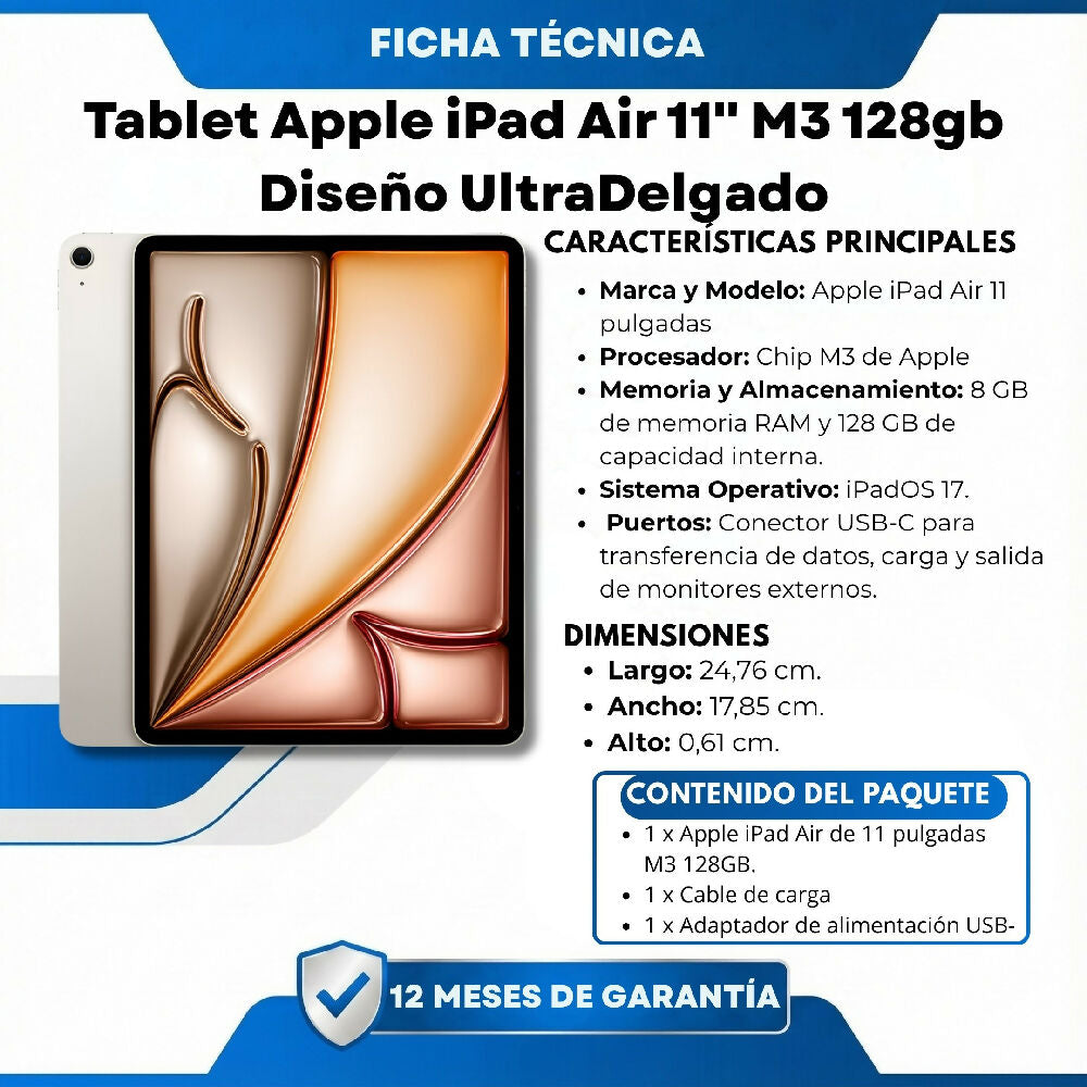 Tablet Apple IPad Air 11'' M3 128gb Diseño UltraDelgado Plateado