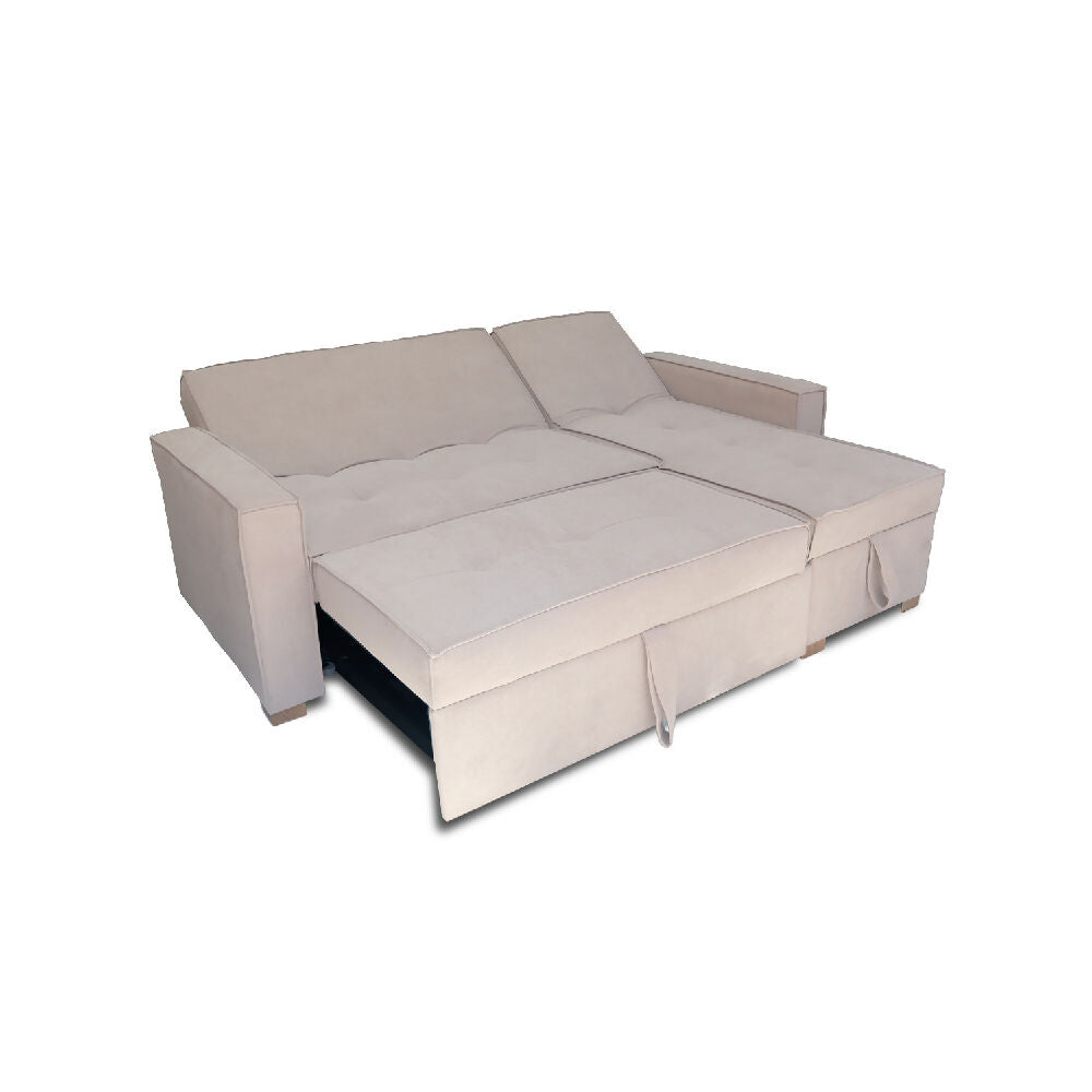 Esquinero Baúl Marsella Multifuncional Reclinable Derecho Beige + Cojines Decorativos
