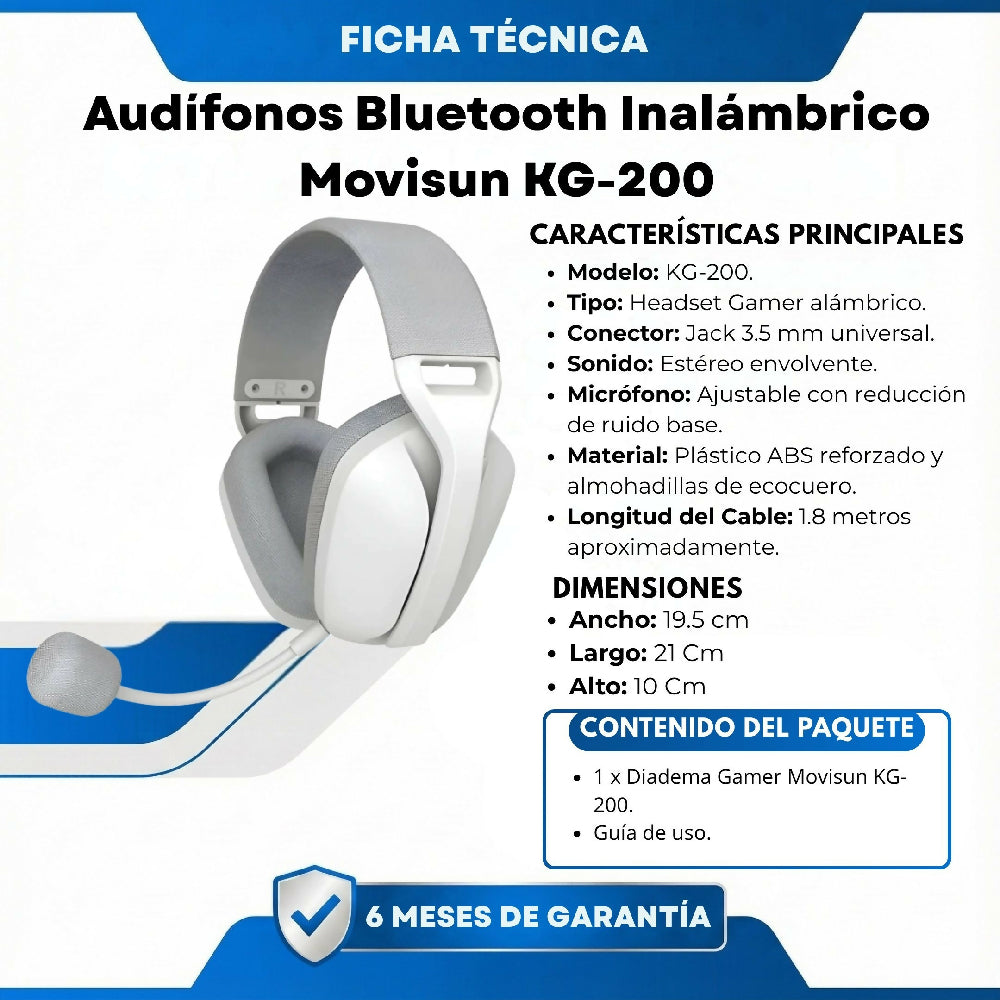 Audífonos Bluetooth Inalámbrico Movisun KG-200 Y Bajos Potentes