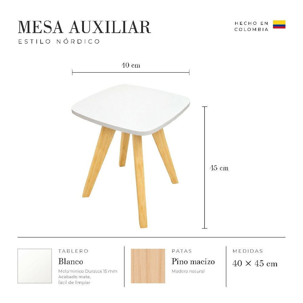 Mesa Auxiliar Nórdica Cuadrada Mediana