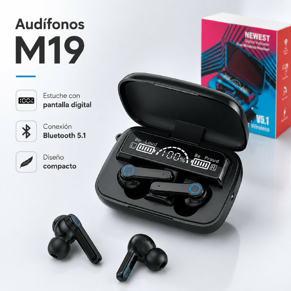 Audifonos Inalambricos M19 Bluetooth 5.3 Recargables Con Power Bank