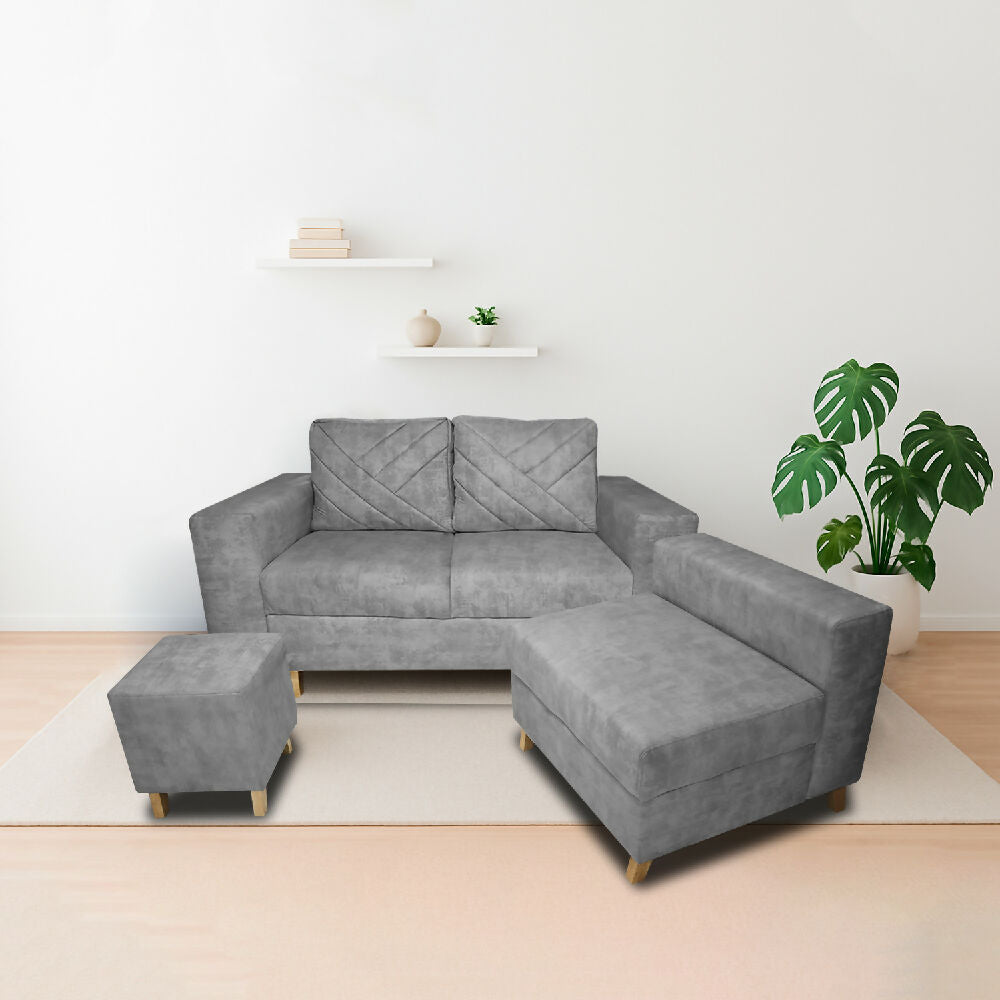 Sala Amsterdam + Silla + Puff en Tela Amigable Con Mascotas 150X72X155 Cm Gris
