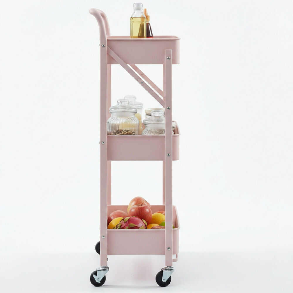 Organizador Metálico Plegable OR08 Con Ruedas Carrito Multiusos De 3 Niveles Para Cocina Y Hogar