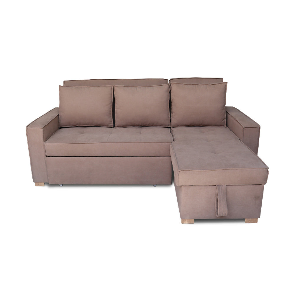 Esquinero Baúl Marsella Multifuncional Reclinable Derecho Camel + Cojines Decorativos