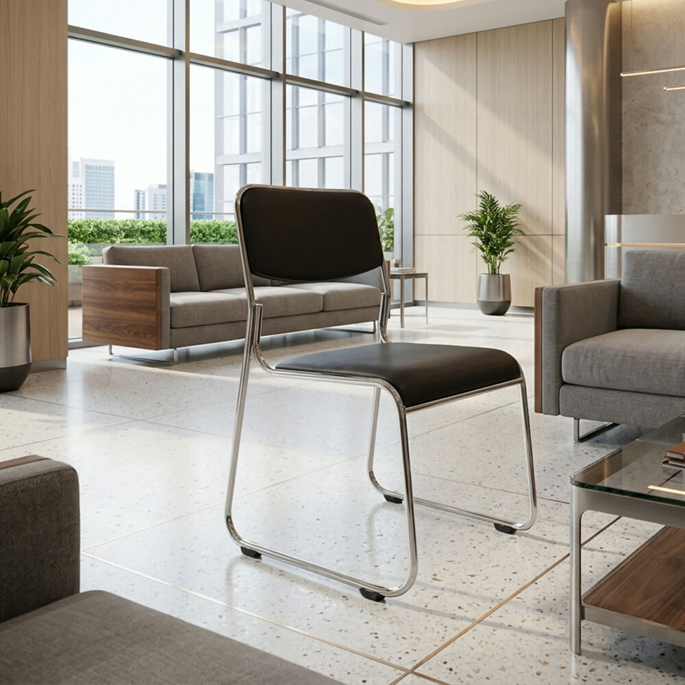 Silla Interlocutora Fija de Oficina Dubai Negra Cromada