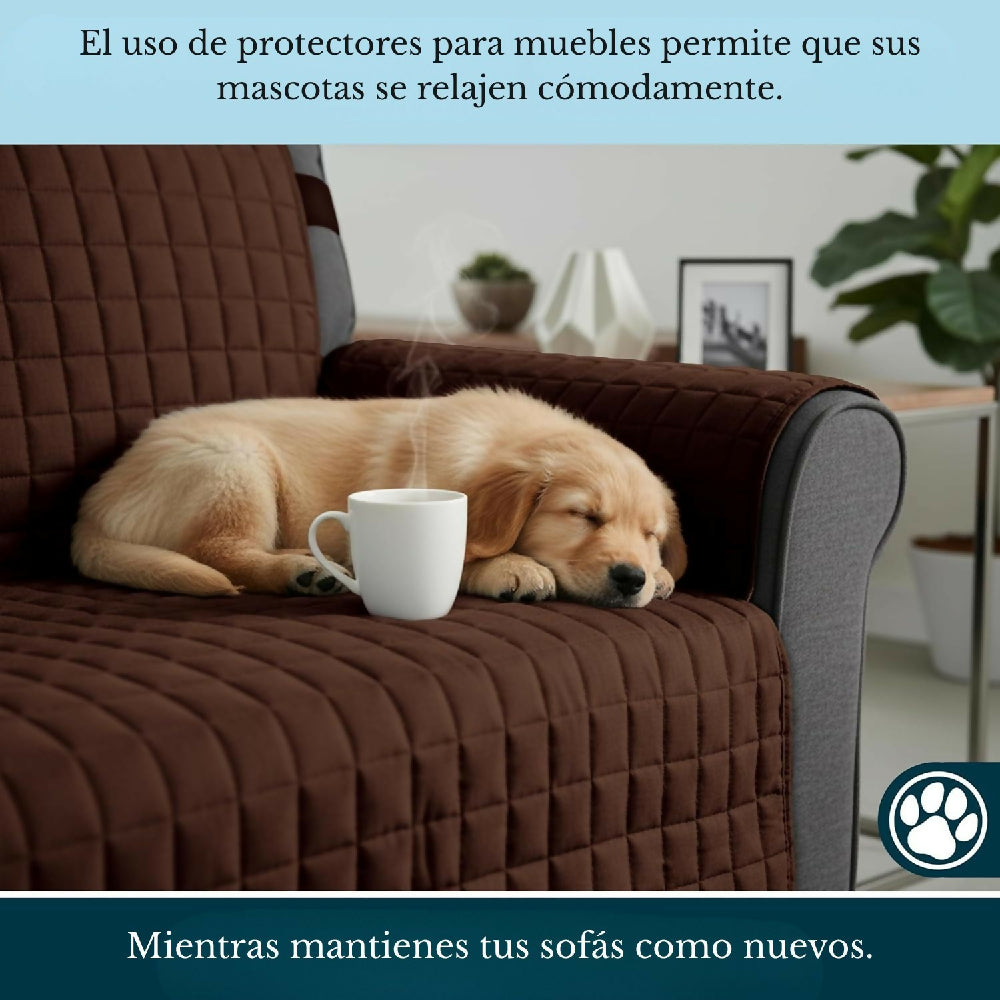 Protector de Sofá 2 Puestos Acolchado Doble Faz Unicolor Café y Camel