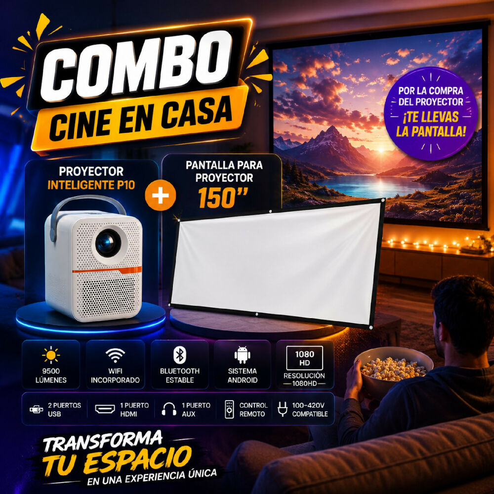 Proyector Inteligente P10 Y Obsequio Pantalla Gigante De 150 Pulgadas