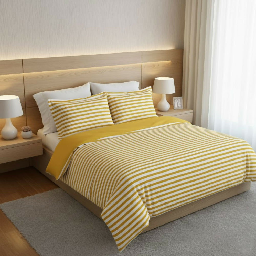 Funda Duvet Estampado Franjas Crema Doble + Sábana Plana