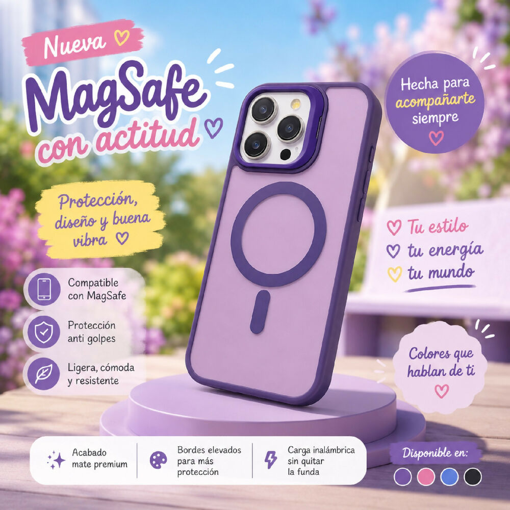 Forro Semi Transparente Para Celular Funda MagSafe Con Textura Suave Iphone 14 Pro Morado