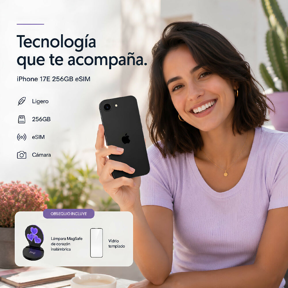 Celular Apple IPhone 17e 256gb ESim + Obsequio Lámpara Corazón 3D MagSafe Y Vidrio Negro