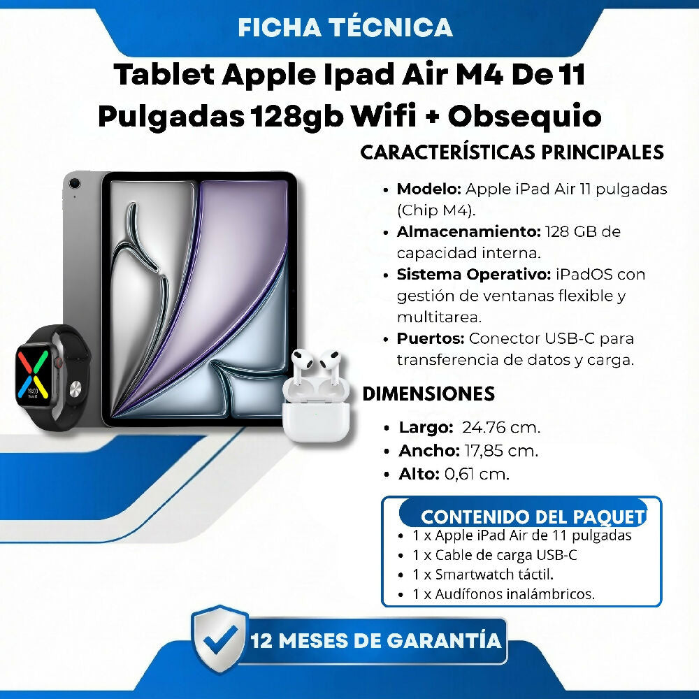 Tablet Apple Ipad Air M4 De 11 Pulgadas 128gb Wifi Diseño Ultrafino Gris + Obsequio