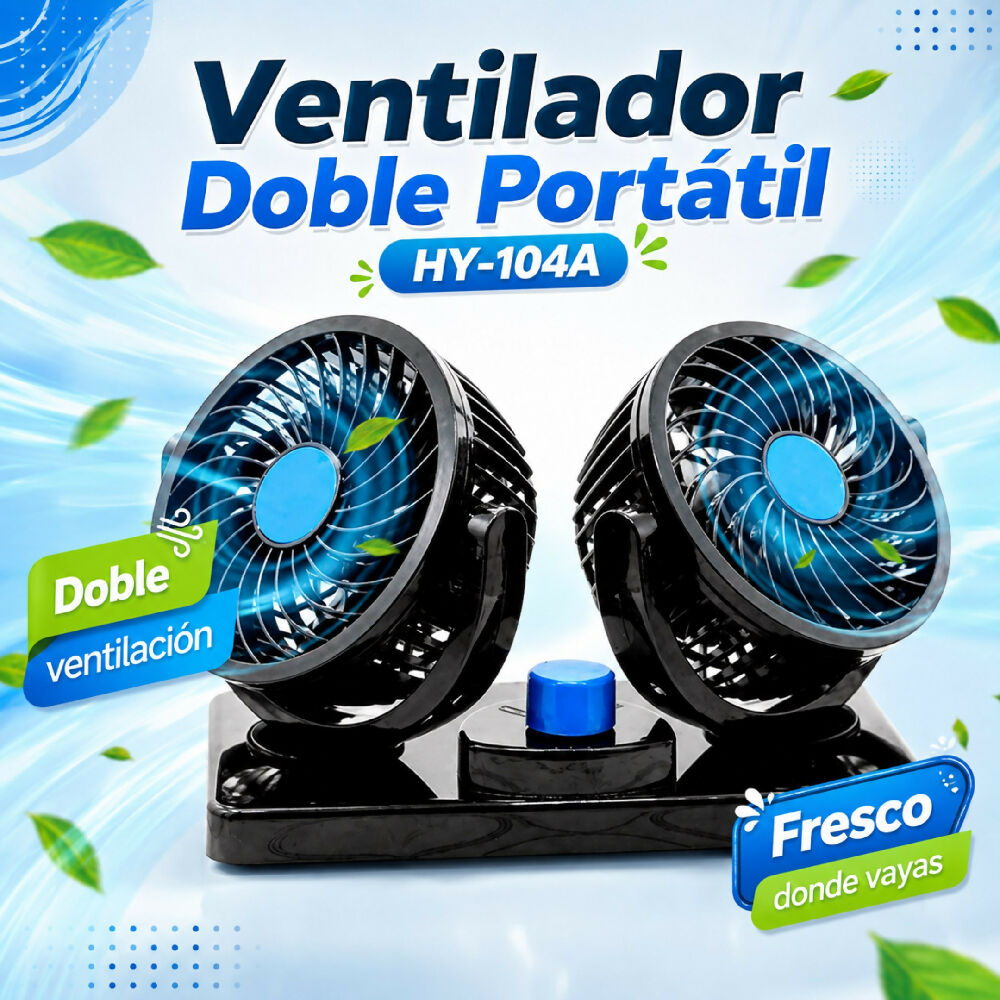 Ventilador Doble Para Carro 12V HY-104A Con Cabezales Ajustables 360°