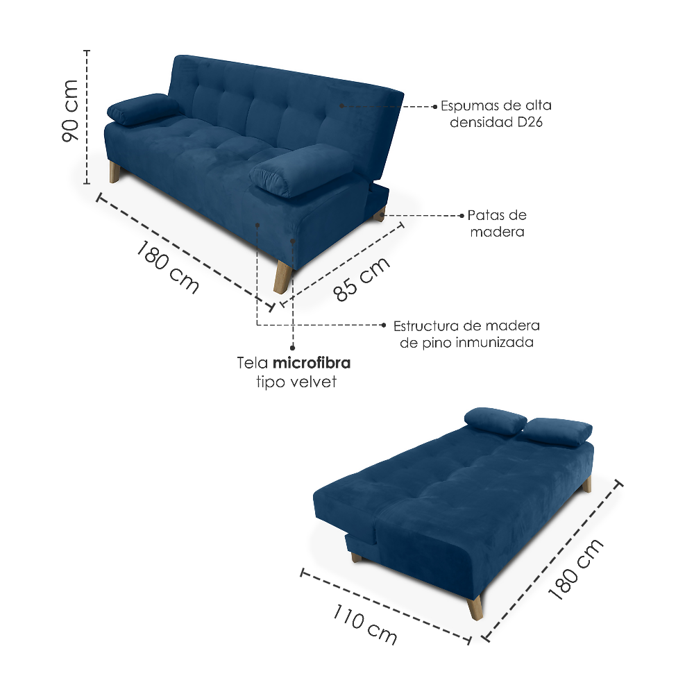Sofacama Glaser 3 Posiciones Tela azul