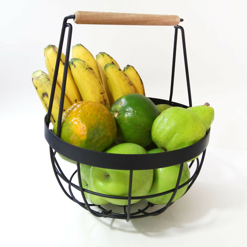 Canasta Multiusos Terum Rejiplas Negra con Mango en Madera