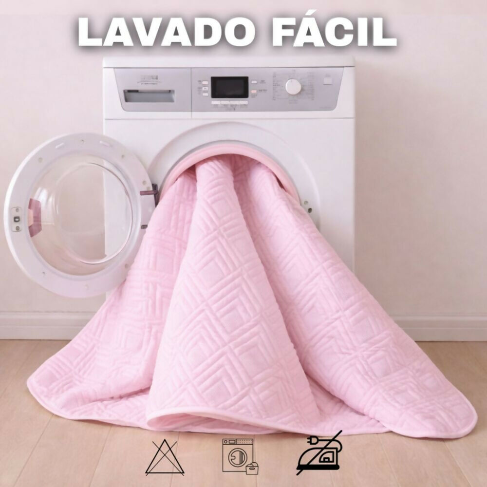 Combo protector colchon king acolchado rosado 200x200cm