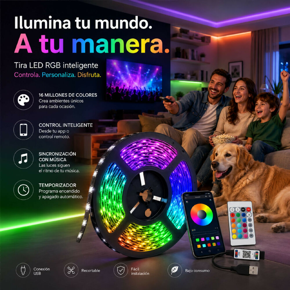 Luces Led RGB 3m JG22808 3M Con Adhesivo Para Decoración Interior