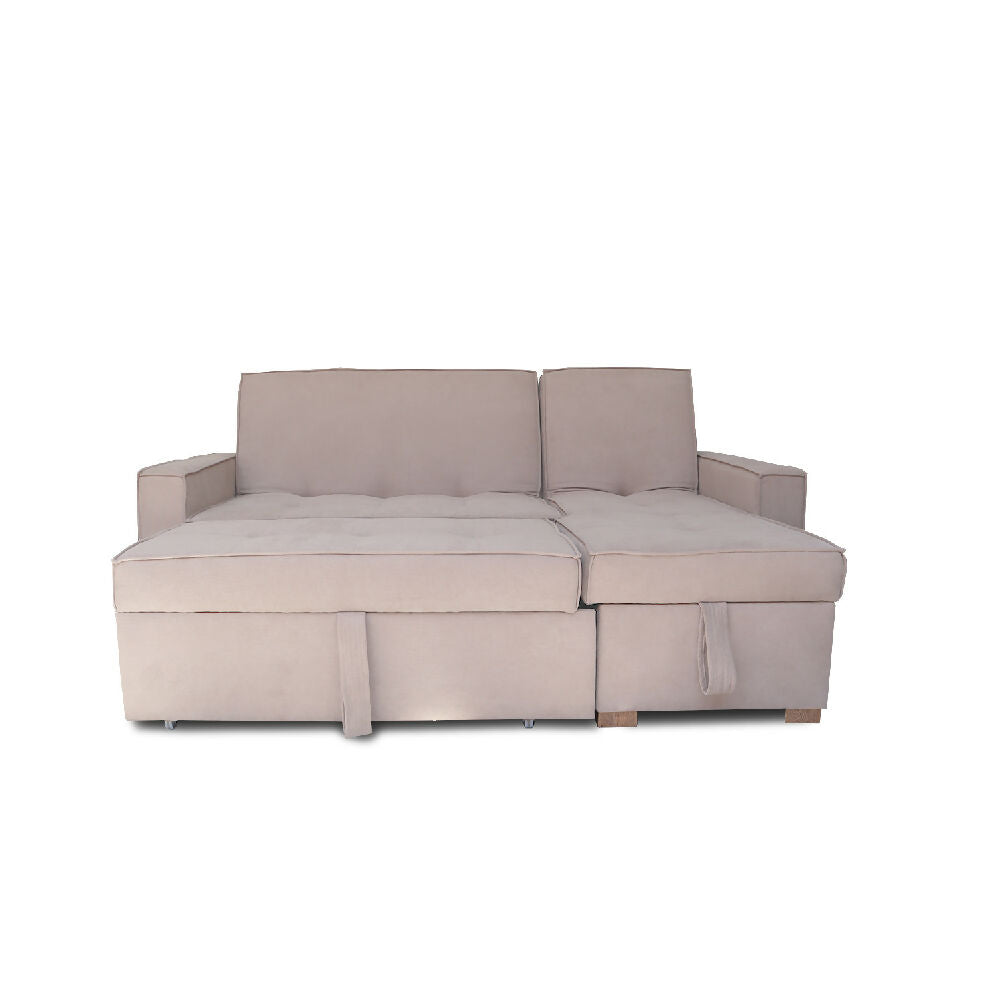 Esquinero Baúl Marsella Multifuncional Reclinable Derecho Beige + Cojines Decorativos