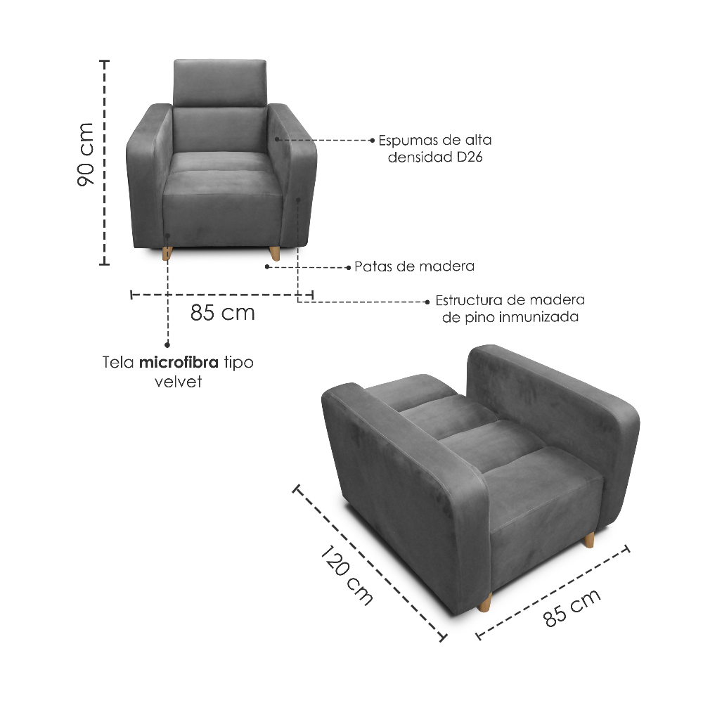 Silla 3 posiciones Clic Clac Úngaro tela gris