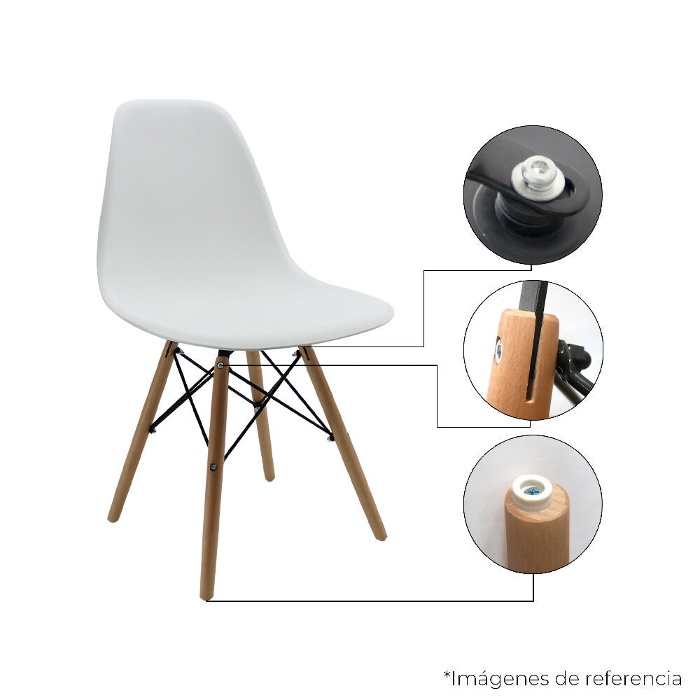 Kit por 4 sillas Eames Patas En Madera para comedor, sala, restaurante - Blancas