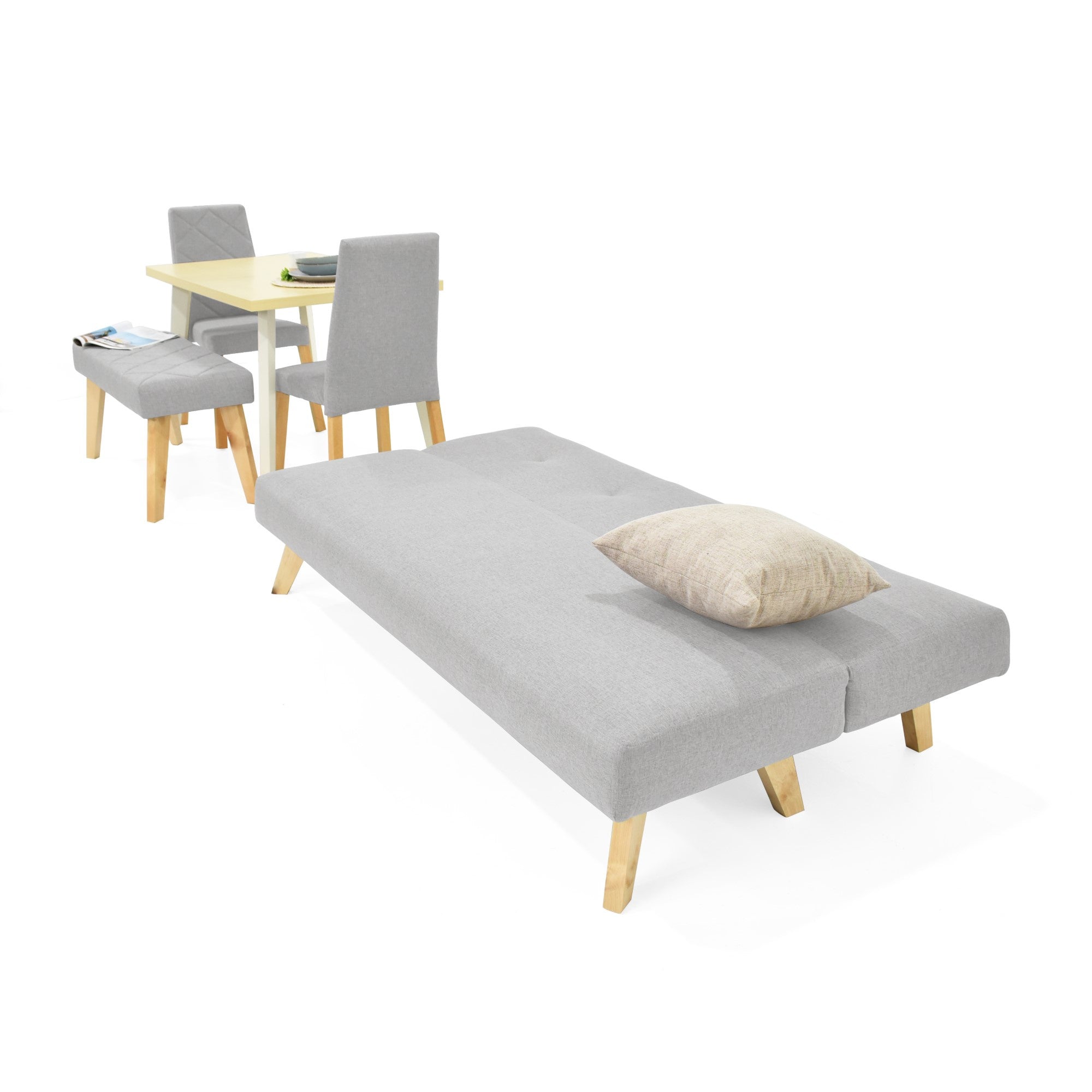 Combo Sofa Cama London y Comedor Liverpool con 2 Sillas y 1 Banqueta Plata