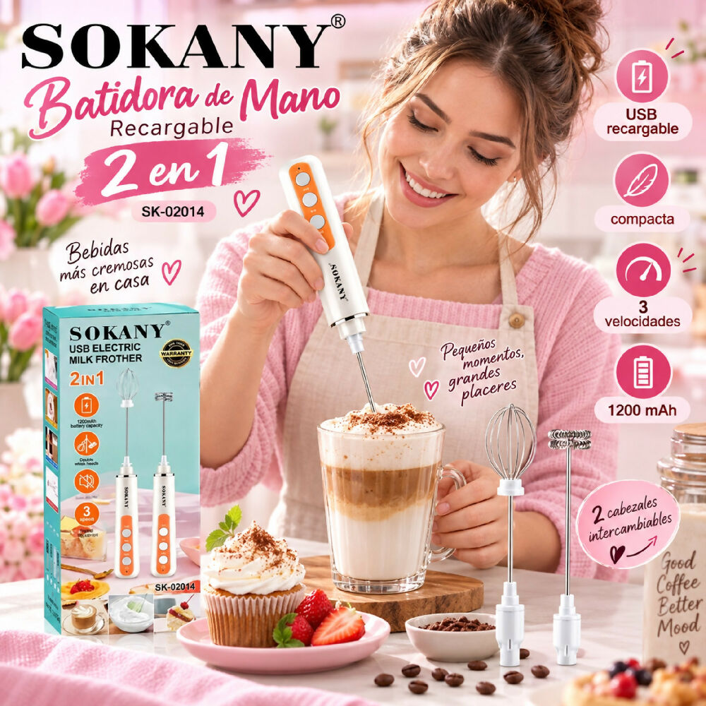 Minibatidora Portátil Recargable Sokany SK-02014 Con Accesorios Blanco
