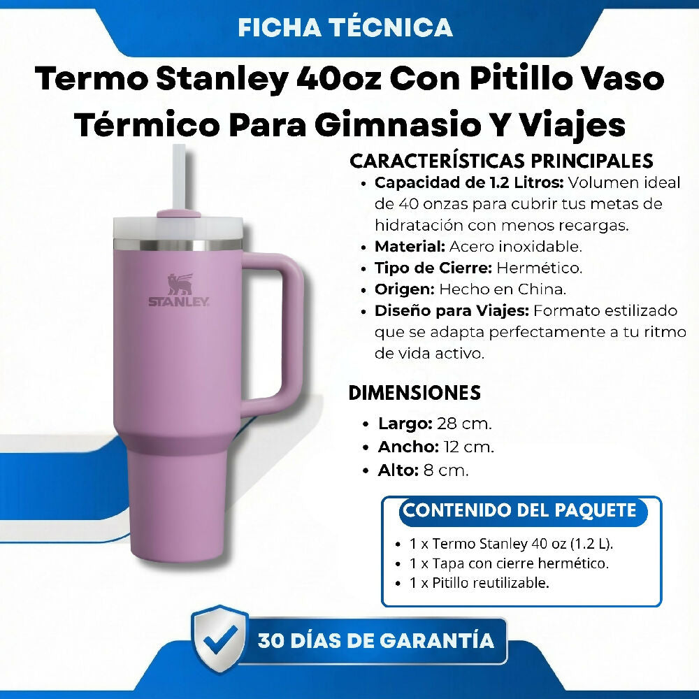 Termo Stanley 40oz Con Pitillo Vaso Térmico Para Gimnasio Y Viajes Morado