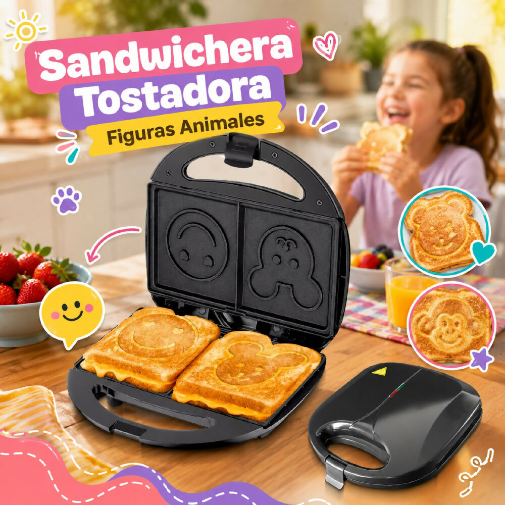 Sandwichera Eléctrica Con Figuras De Animales Tipo Tostadora Intercambiables