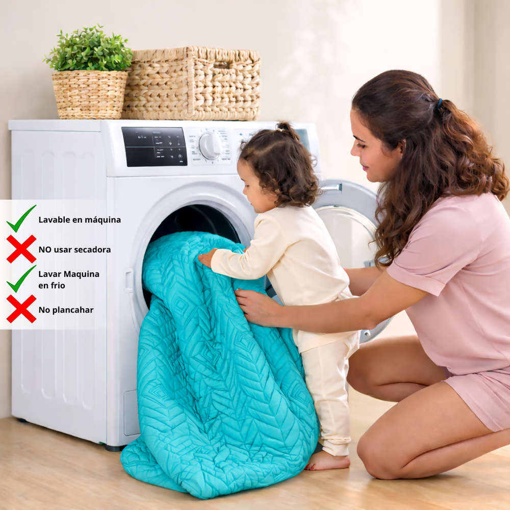 Combo protector colchon doble antifluido turquesa 140x190cm