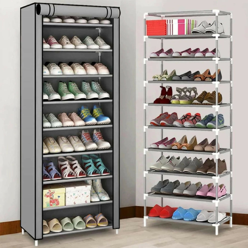 Zapatero Organizador De 9 Niveles Gran Capacidad Para 27 Pares Estante De Calzado Vertical Gris