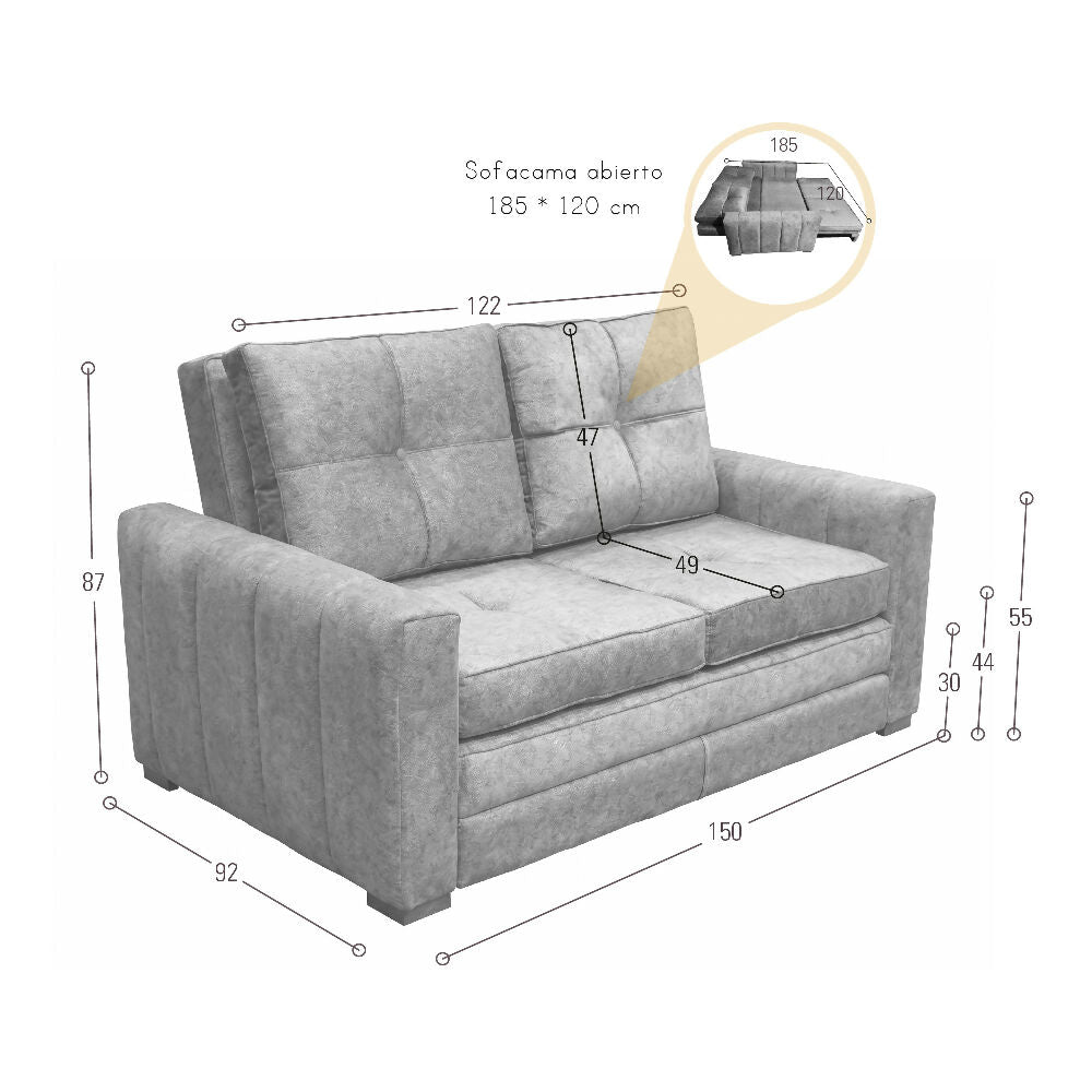 Sofá Cama Doha 150x92x87 Tela Gris