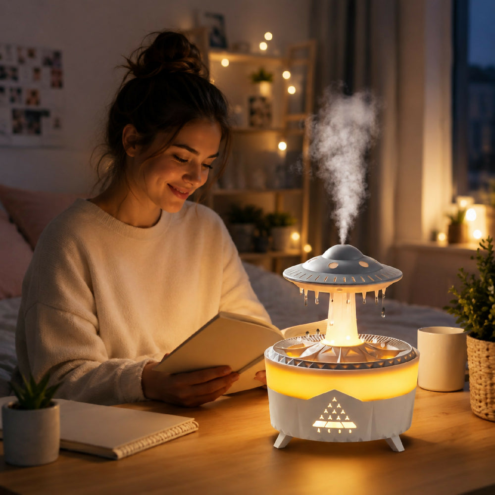 Humidificador Difusor Nube De Lluvia Lampara Gotas De Agua Sonido Real