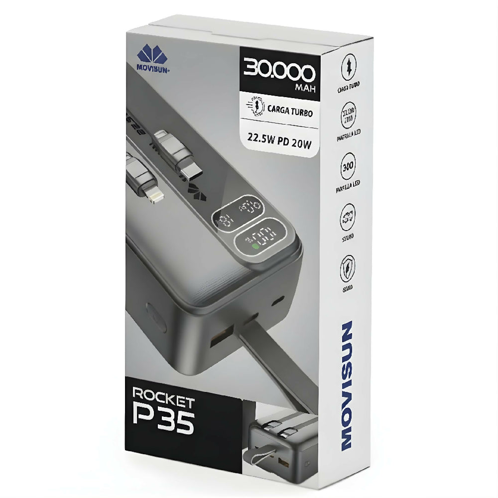 Power Bank Rocket P35 Movisun 30000MaH De Gran Capacidad