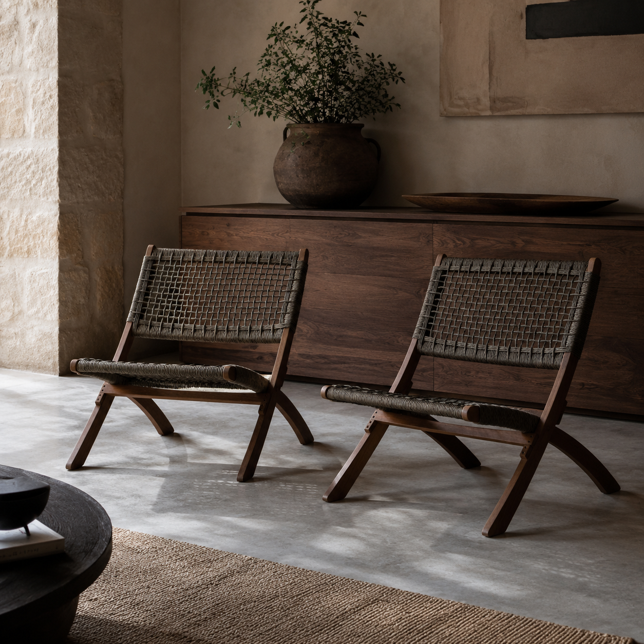 Silla Plegable de Madera para Exterior Vora, Mocha, Diseño Rústico y Moderno X2