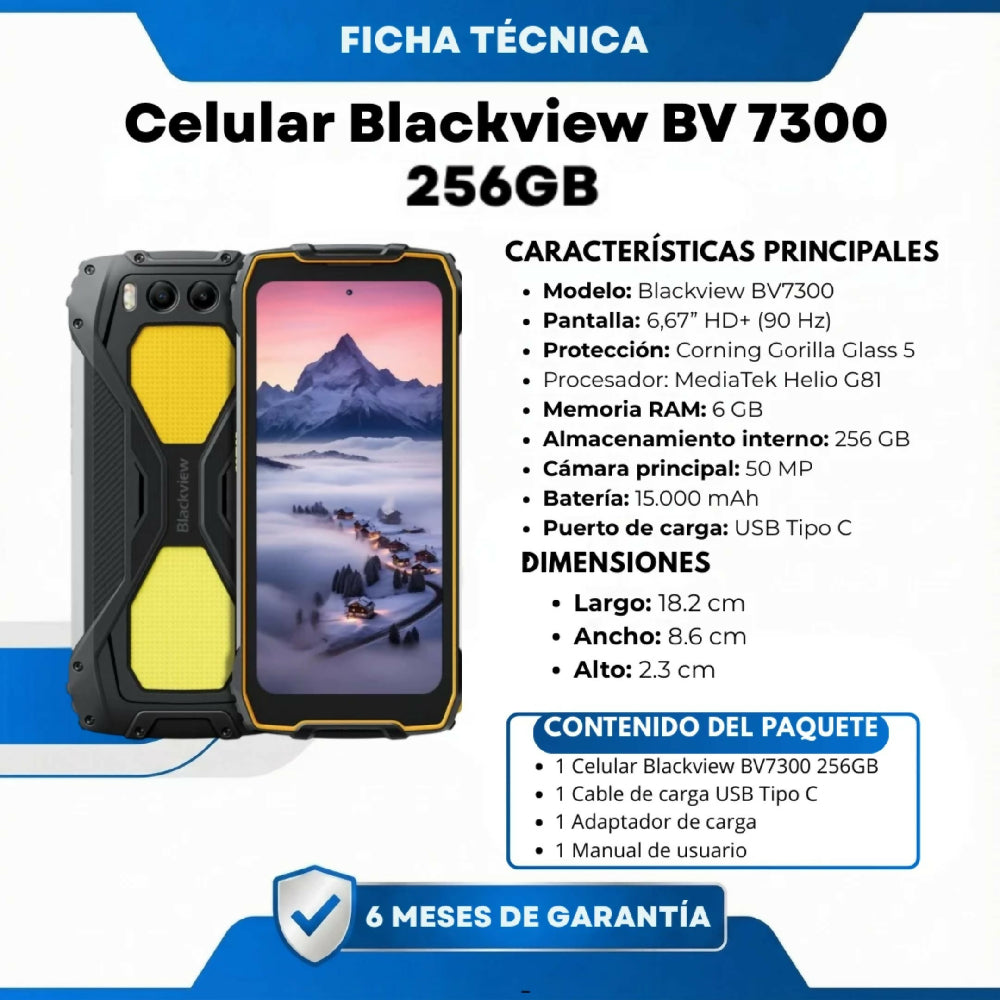 Celular Blackview BV 7300 256GB Negro Con Batería De Larga Duración