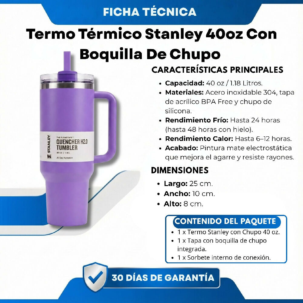 Termo Térmico Stanley 40oz Con Sorbete Ideal Para Gimnasio Y Viajes Morado