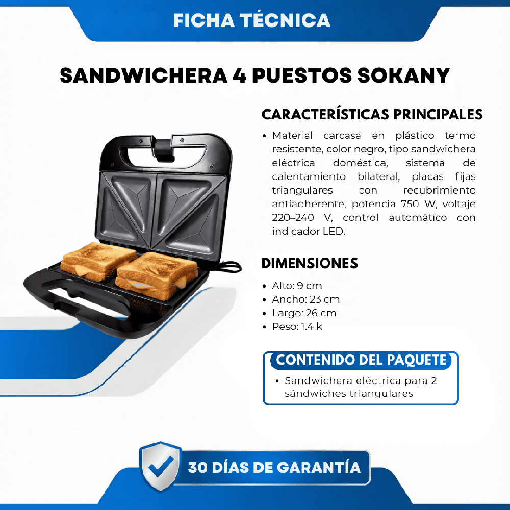 Sandwichera 4 Puestos Sokany Cocina Fácil Y Rápida Ideal Para Hogar