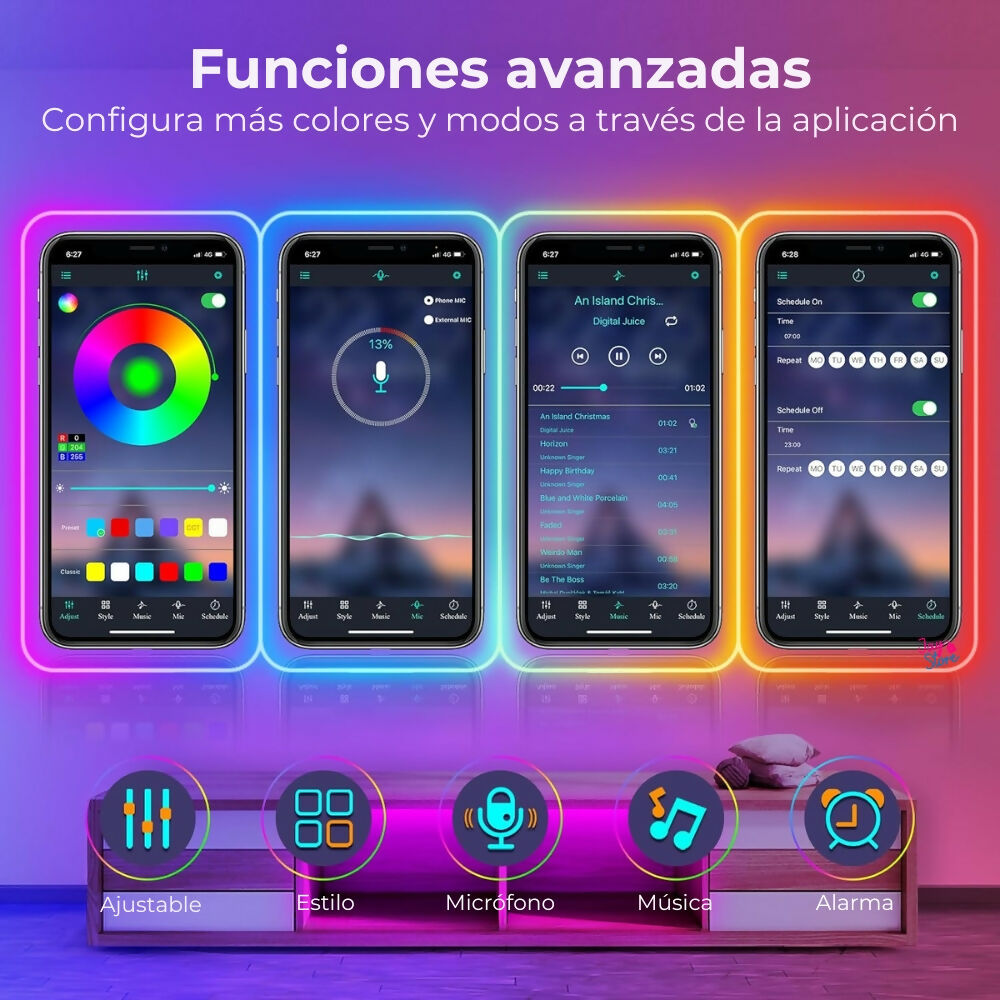 Cinta Neón Flex 6mts Tira Luz LED Impermeable Bluetooth
